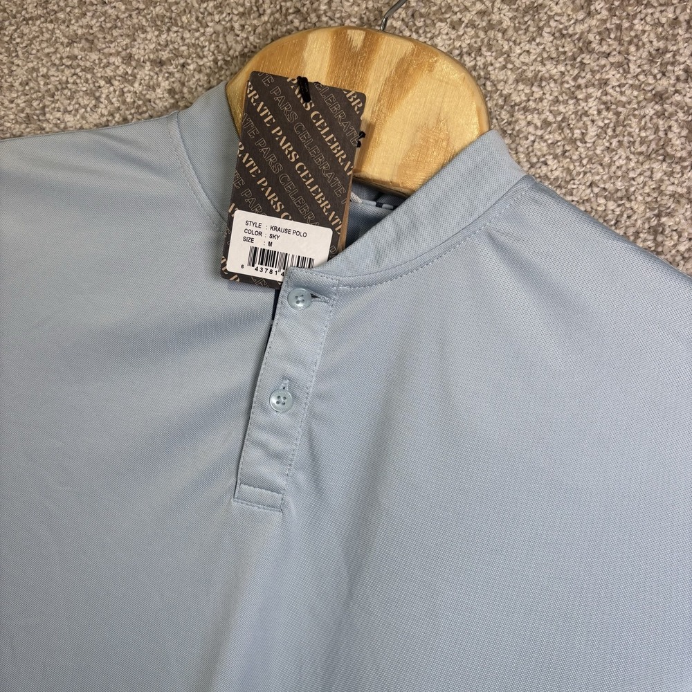 NWT Swannies Golf Polo Shirt Mens Medium Blue Krause Band Blade Collar Stretch